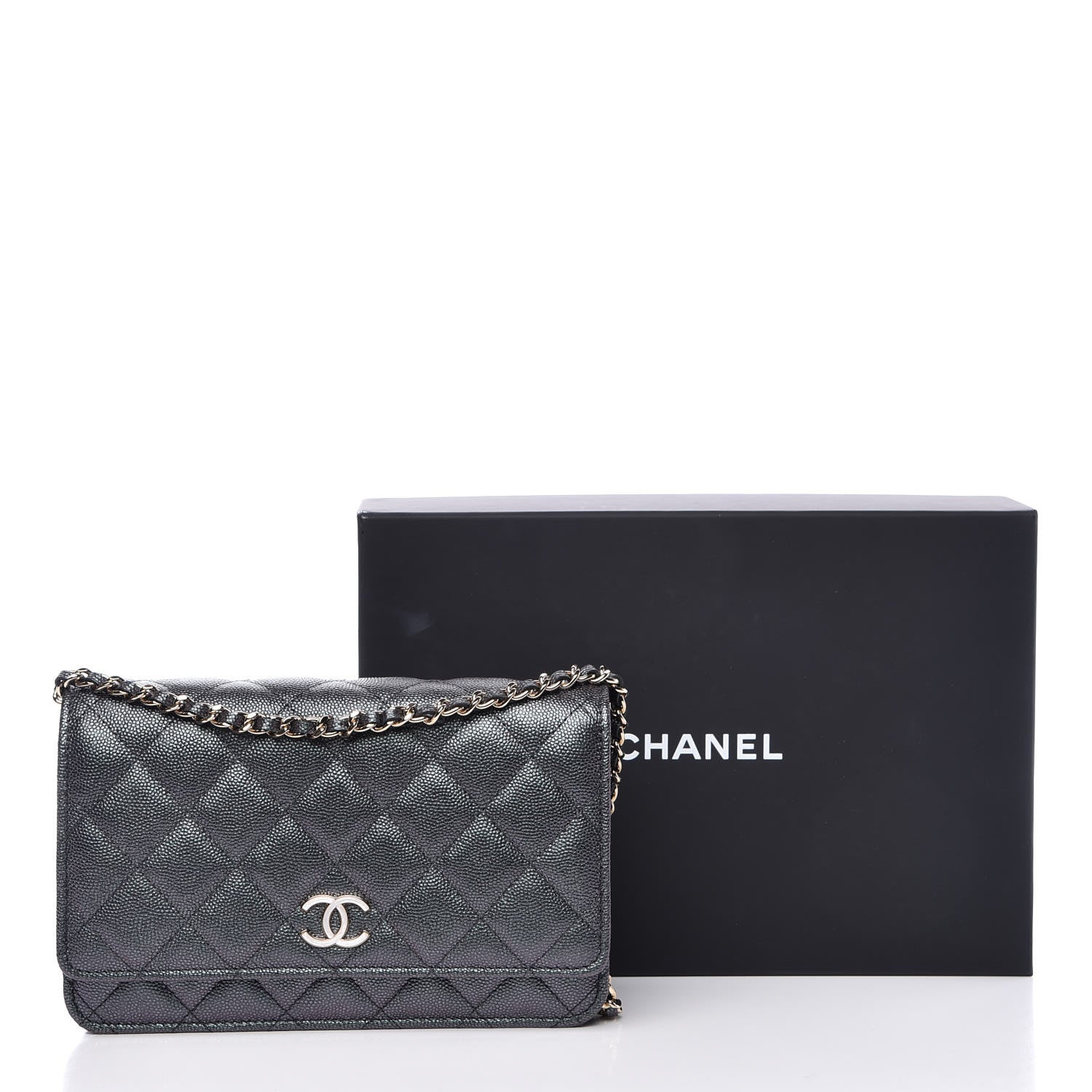 Chanel Iridescent Caviar Quilted Wallet On Chain WOC Black 13 of 13