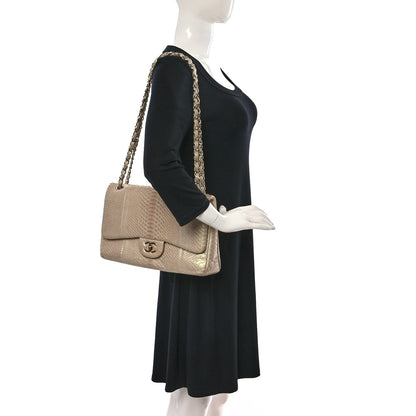 Chanel Metallic Snakeskin Jumbo Double Flap Light Beige 2 of 10