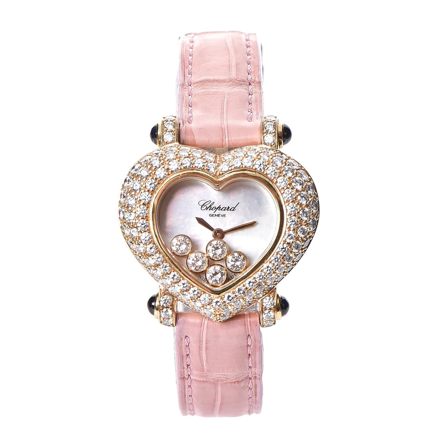 Chopard 18K Yellow Gold Alligator Diamond Pave Bezel 32mm Heart Happy Diamonds Automatic Watch 1 of 6