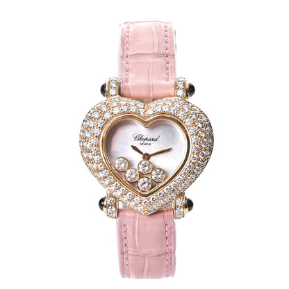 Chopard 18K Yellow Gold Alligator Diamond Pave Bezel 32mm Heart Happy Diamonds Automatic Watch 1 of 6