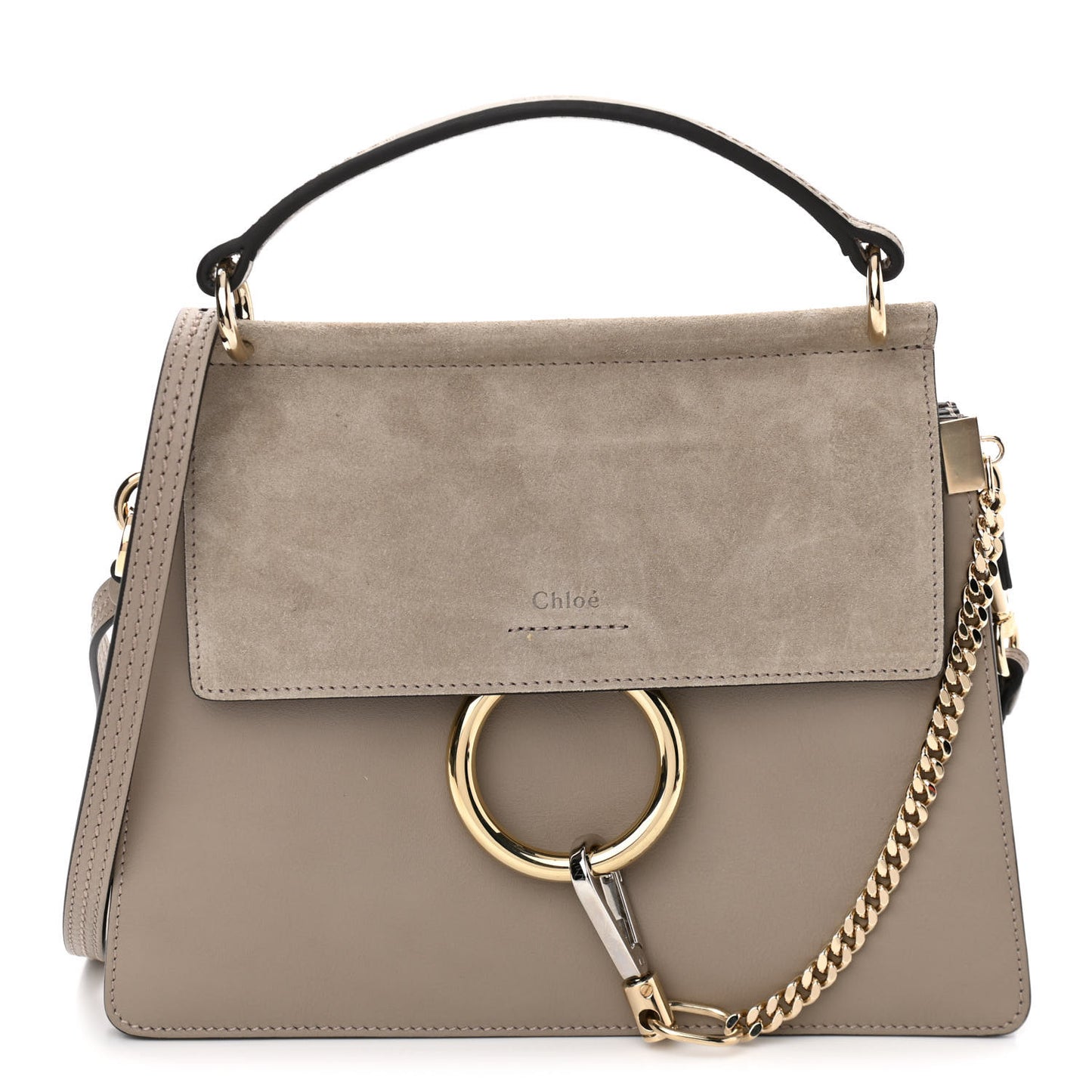 Suede Calfskin Small Faye Top Handle Bag Motty Grey