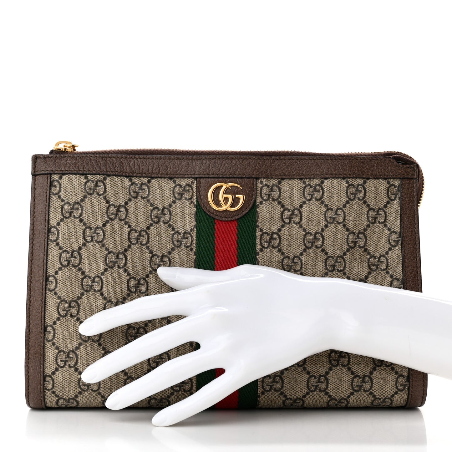 GG Supreme Monogram Web Large Ophidia Cosmetic Case Beige New Acero