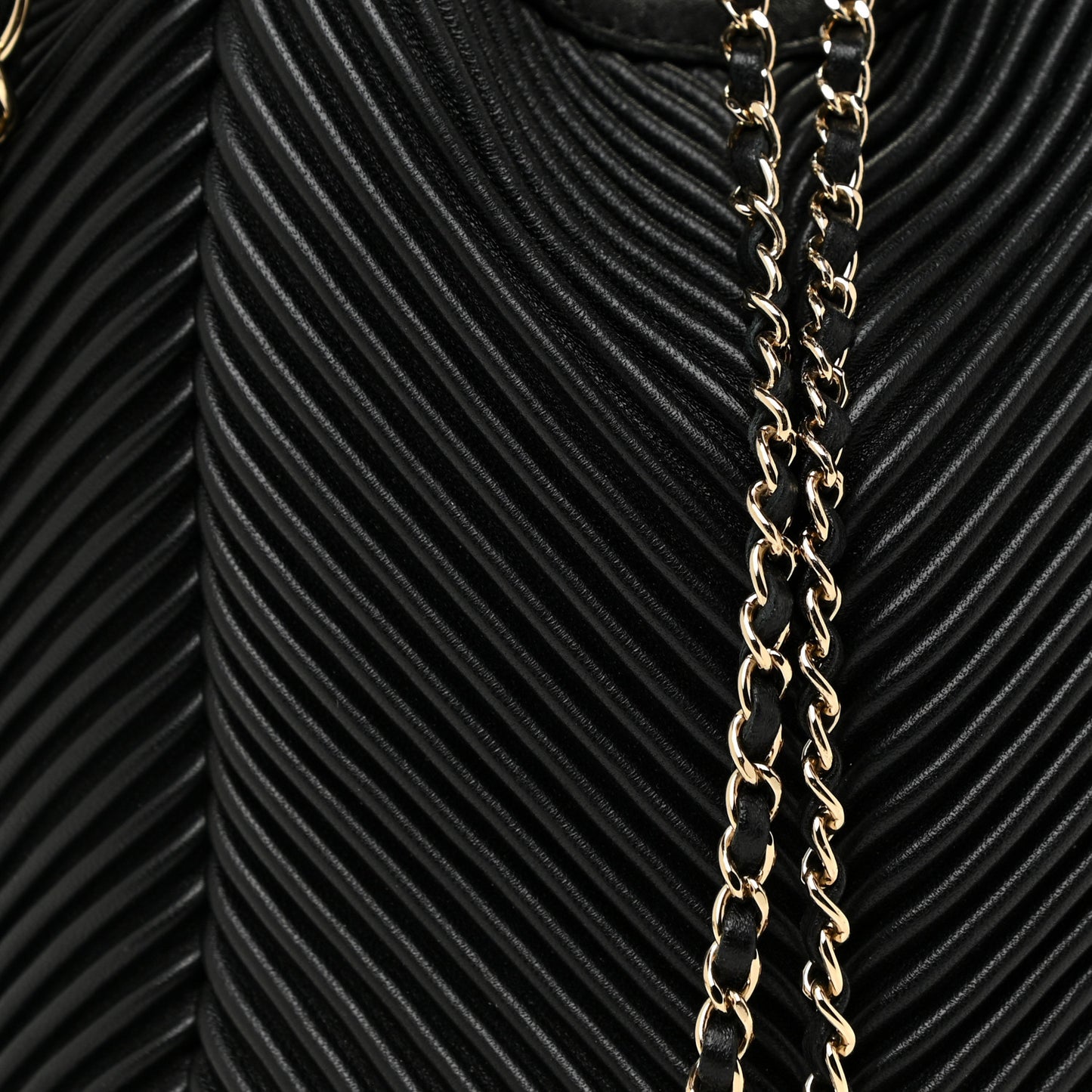 Lambskin Chevron Drawstring Bag Black