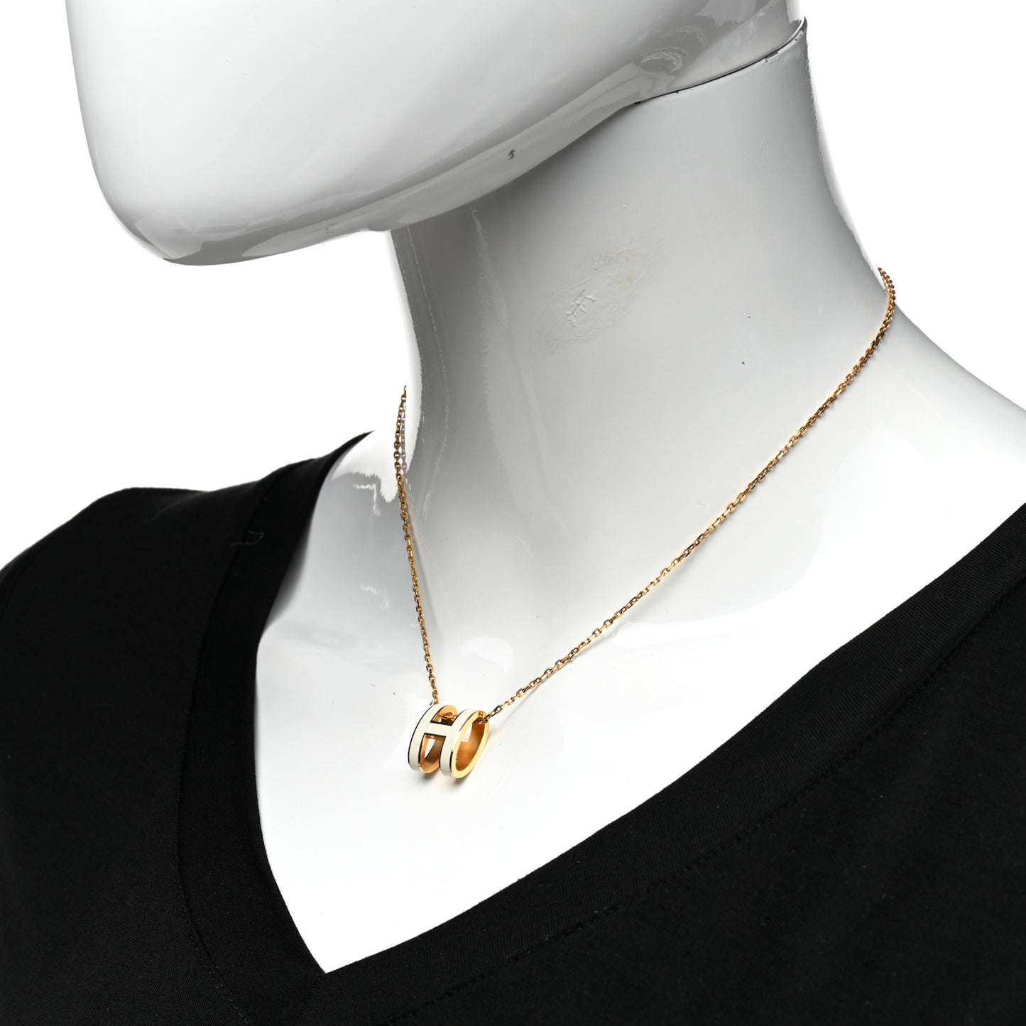 Lacquered Gold Pop H Pendant Necklace White