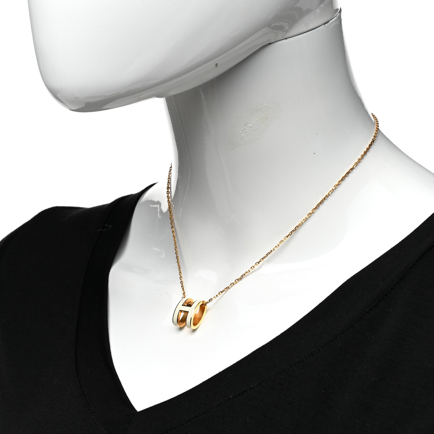 Hermes Lacquered Gold Pop H Pendant Necklace White 2 of 7