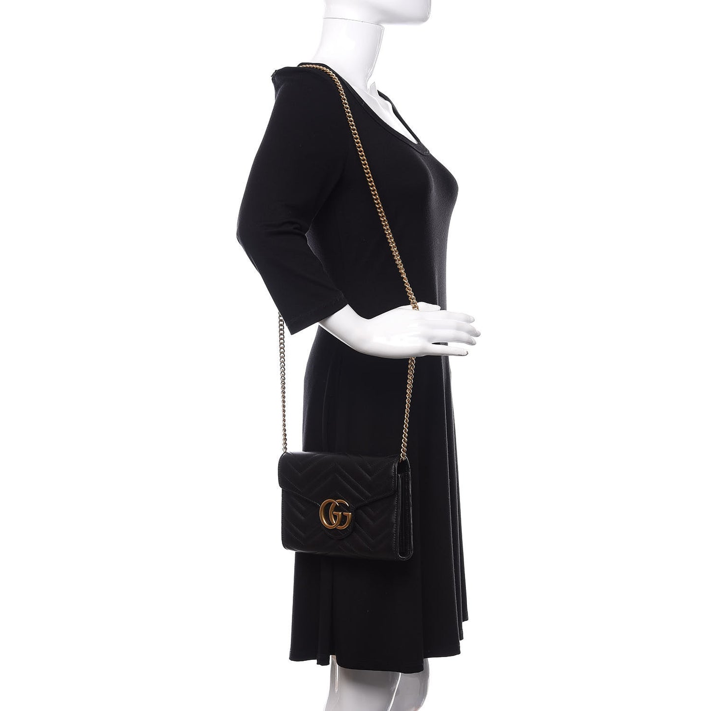Calfskin Matelasse GG Marmont Chain Wallet Black