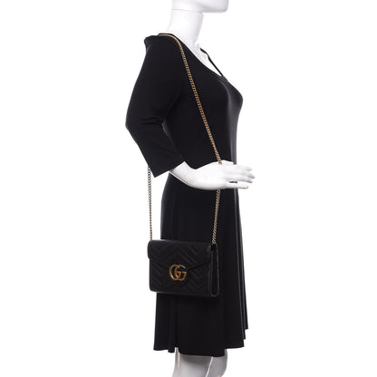 Gucci Calfskin Matelasse GG Marmont Chain Wallet Black 2 of 10
