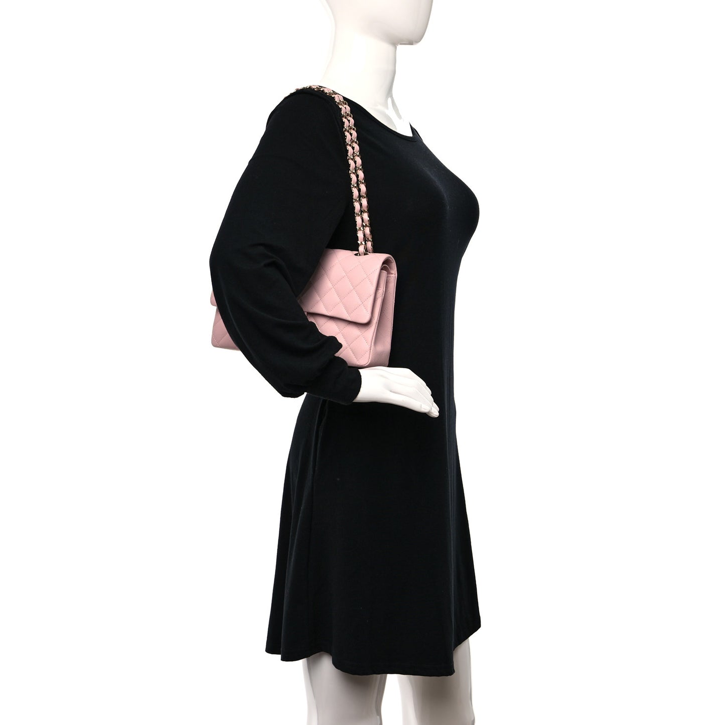 Caviar Quilted Medium Double Flap Light Pink
