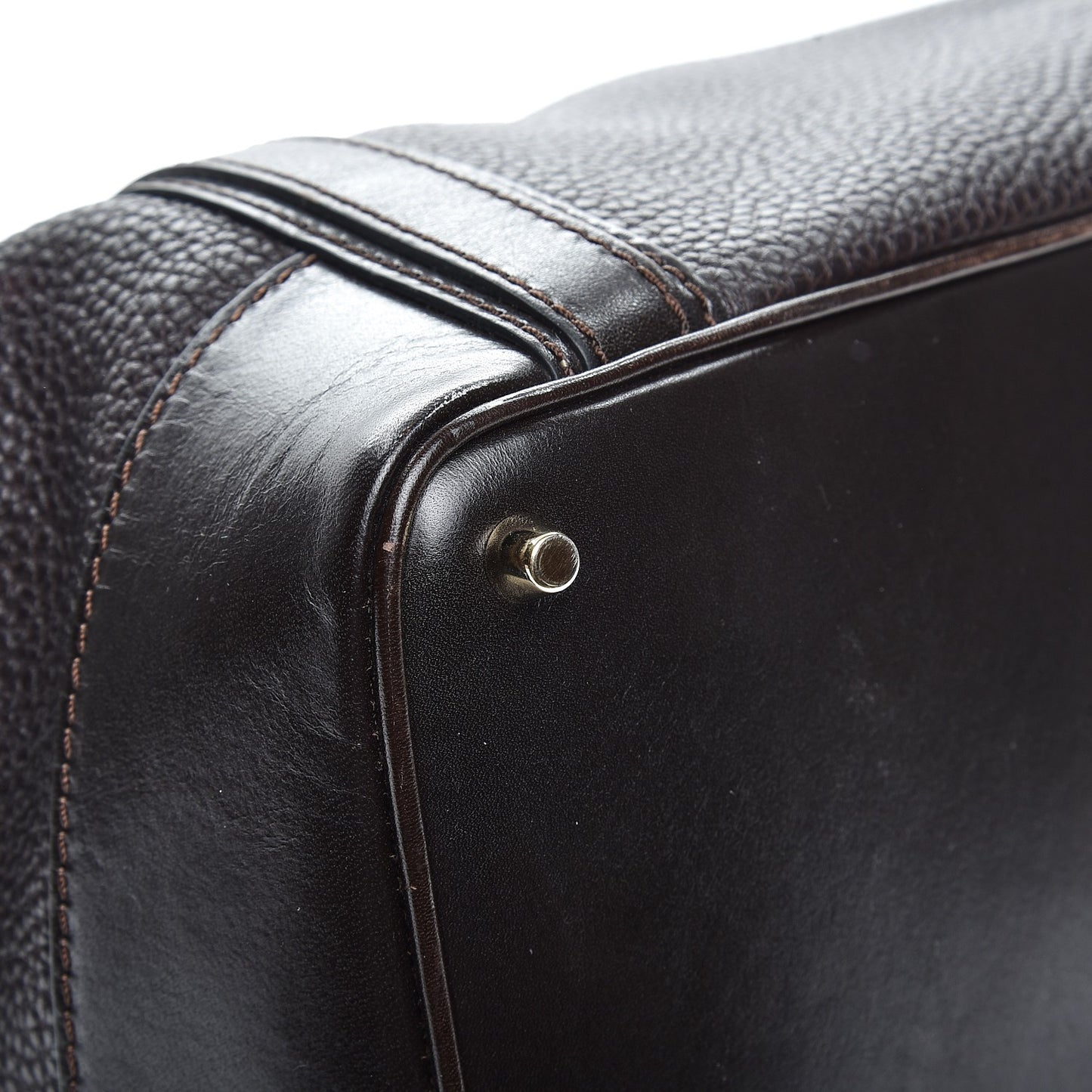 Grainy Calfskin Cinched Tote Dark Brown