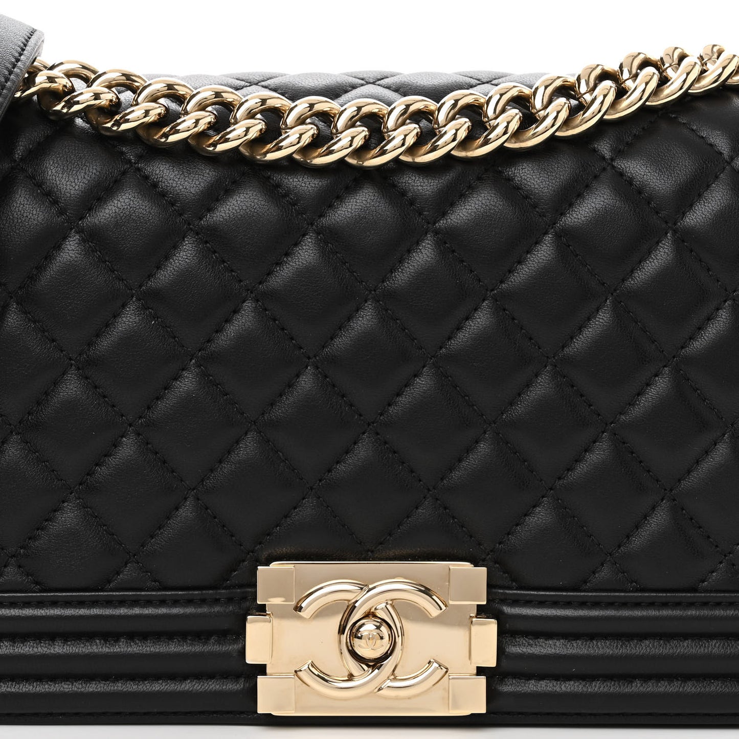 Lambskin Quilted Medium Boy Flap Black