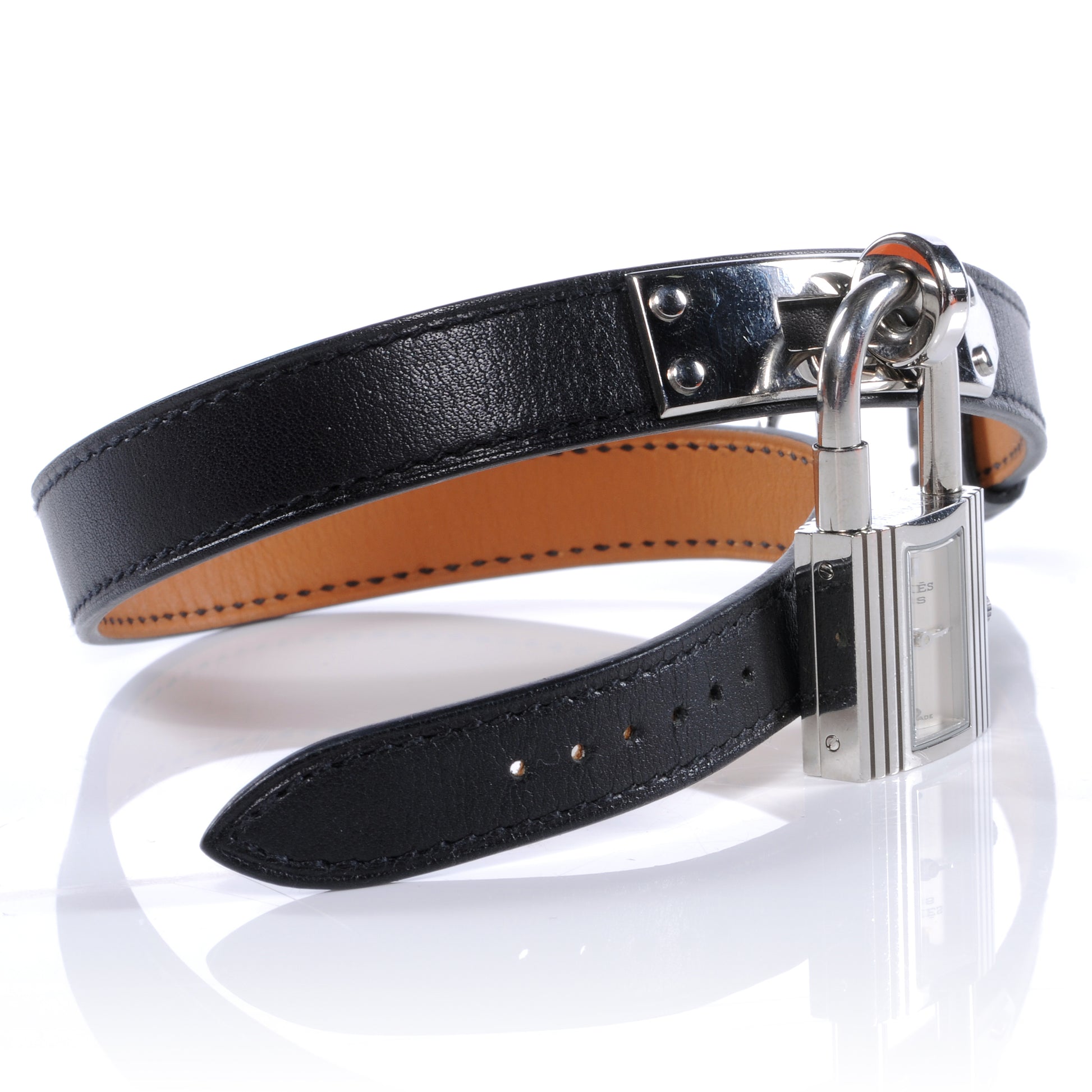 Hermes Stainless Steel Barenia 20mm Kelly Cadena Double Tour Quartz Watch Noir 4 of 8