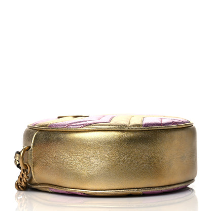 Gucci Metallic Nappa Matelasse Heart Mini GG Marmont Round Shoulder Bag Oro Vecchio Rosa 4 of 11
