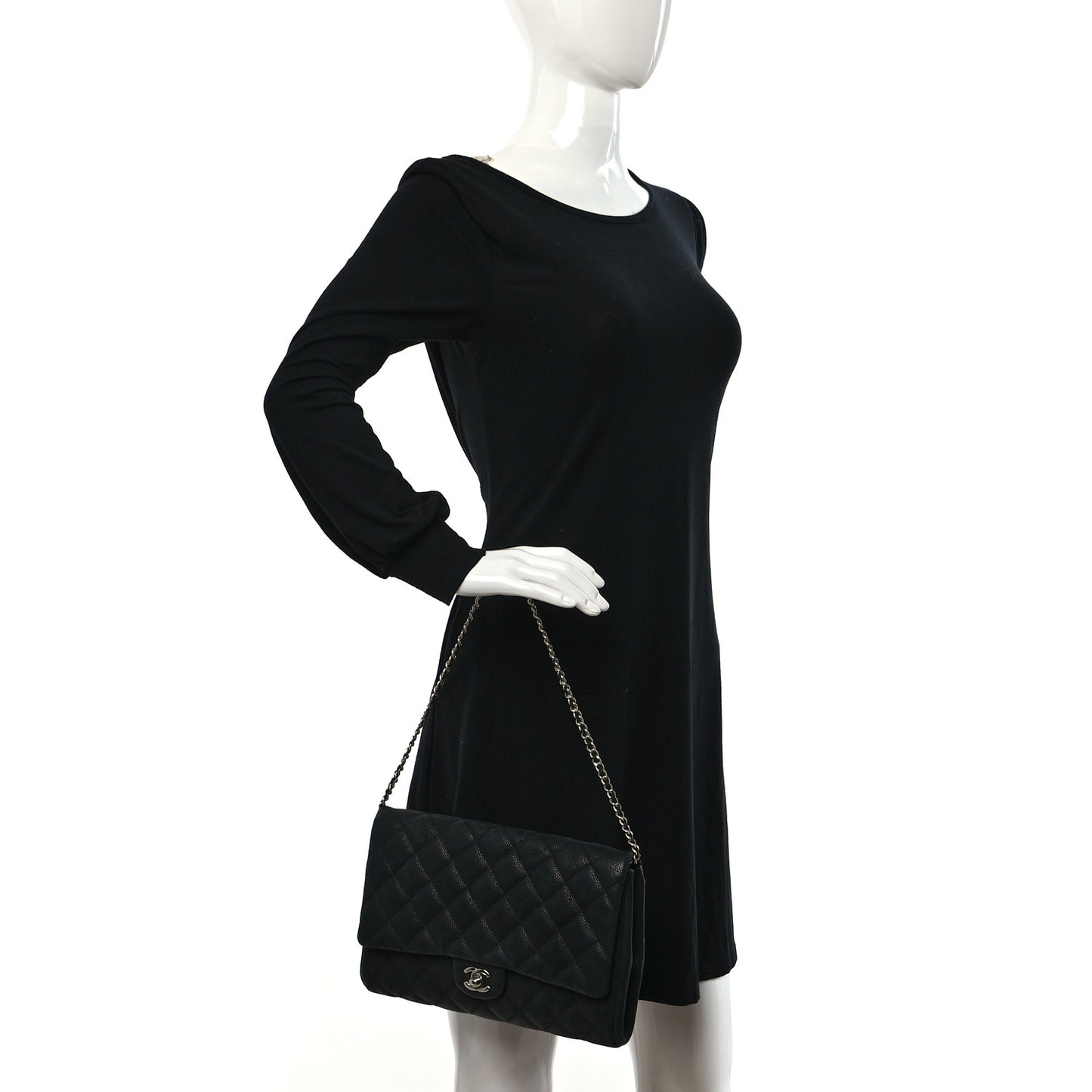 Iridescent Caviar Quilted Clutch With Chain Flap Black