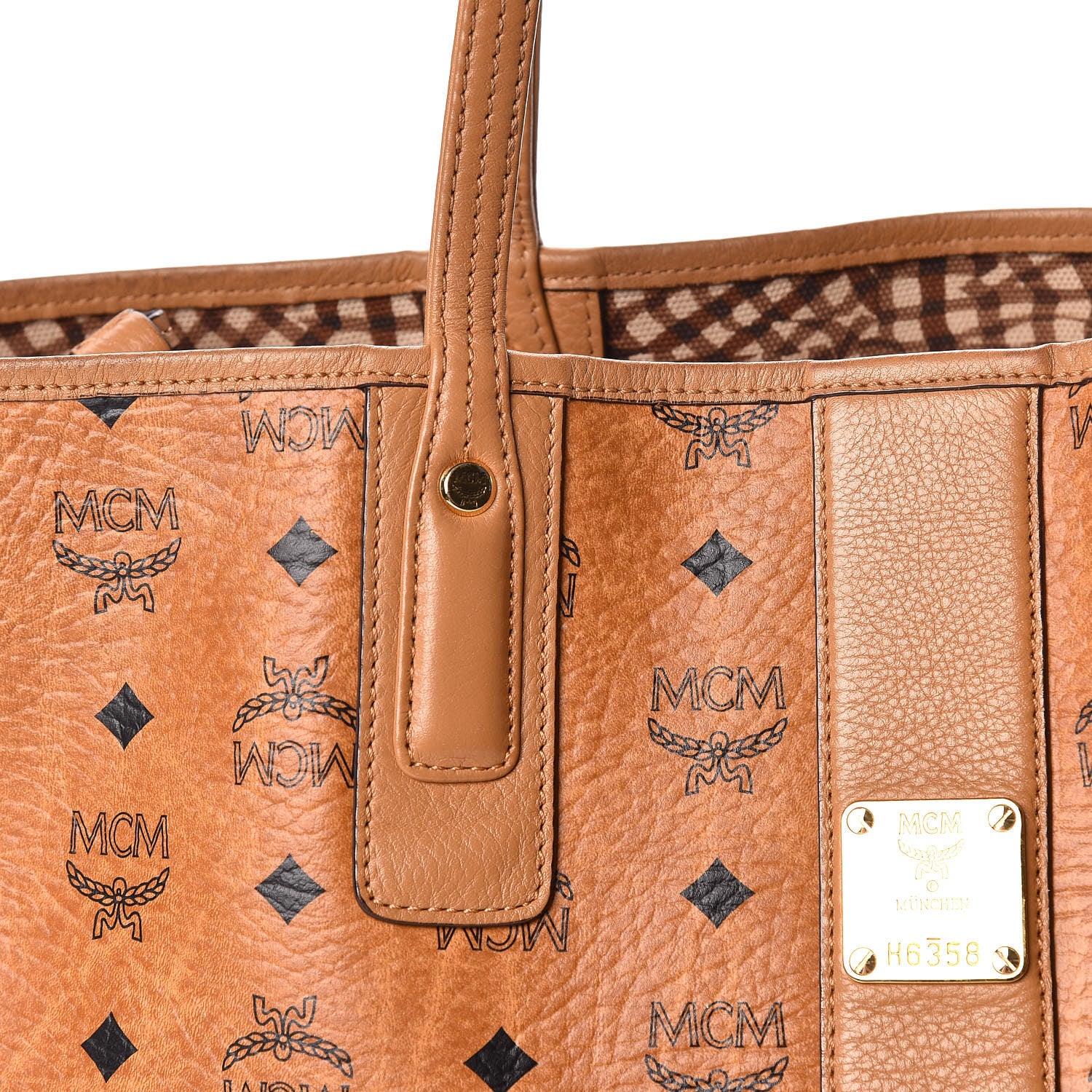 MCM Visetos Medium Liz Reversible Shopper Tote Cognac 17 of 23
