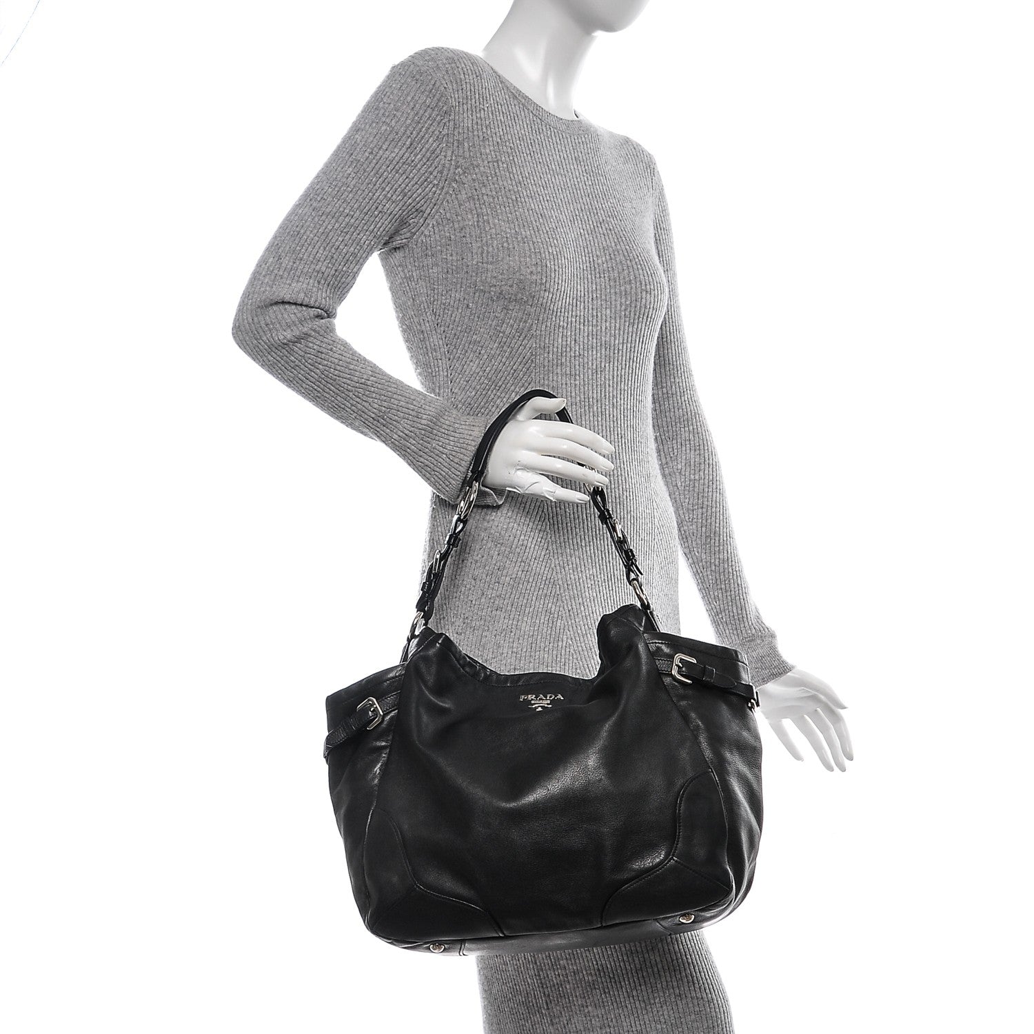 Prada Soft Calf Two Pocket Hobo Nero Black 2 of 8