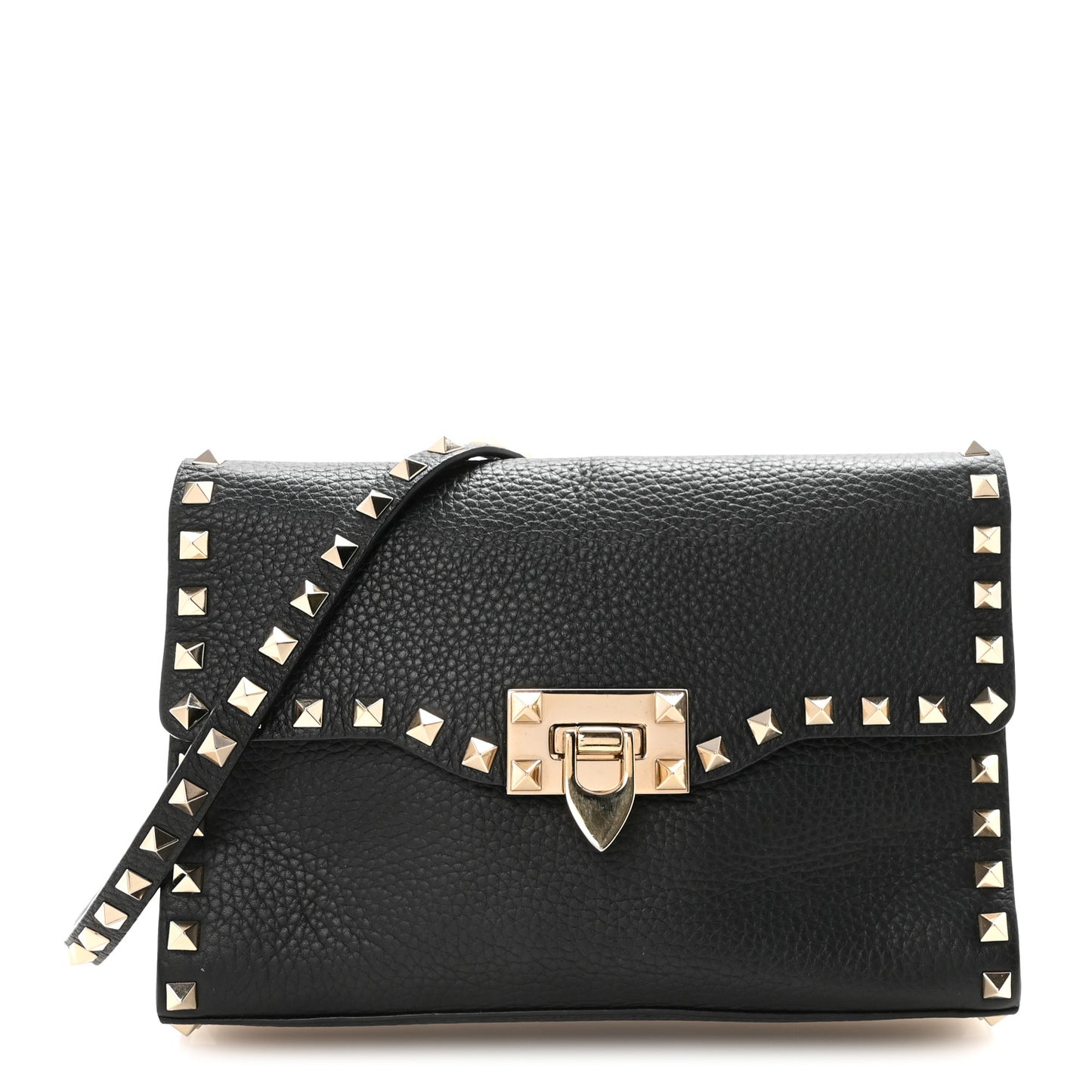 Pebbled Calfskin Medium Rockstud Flip Lock Crossbody Bag Black