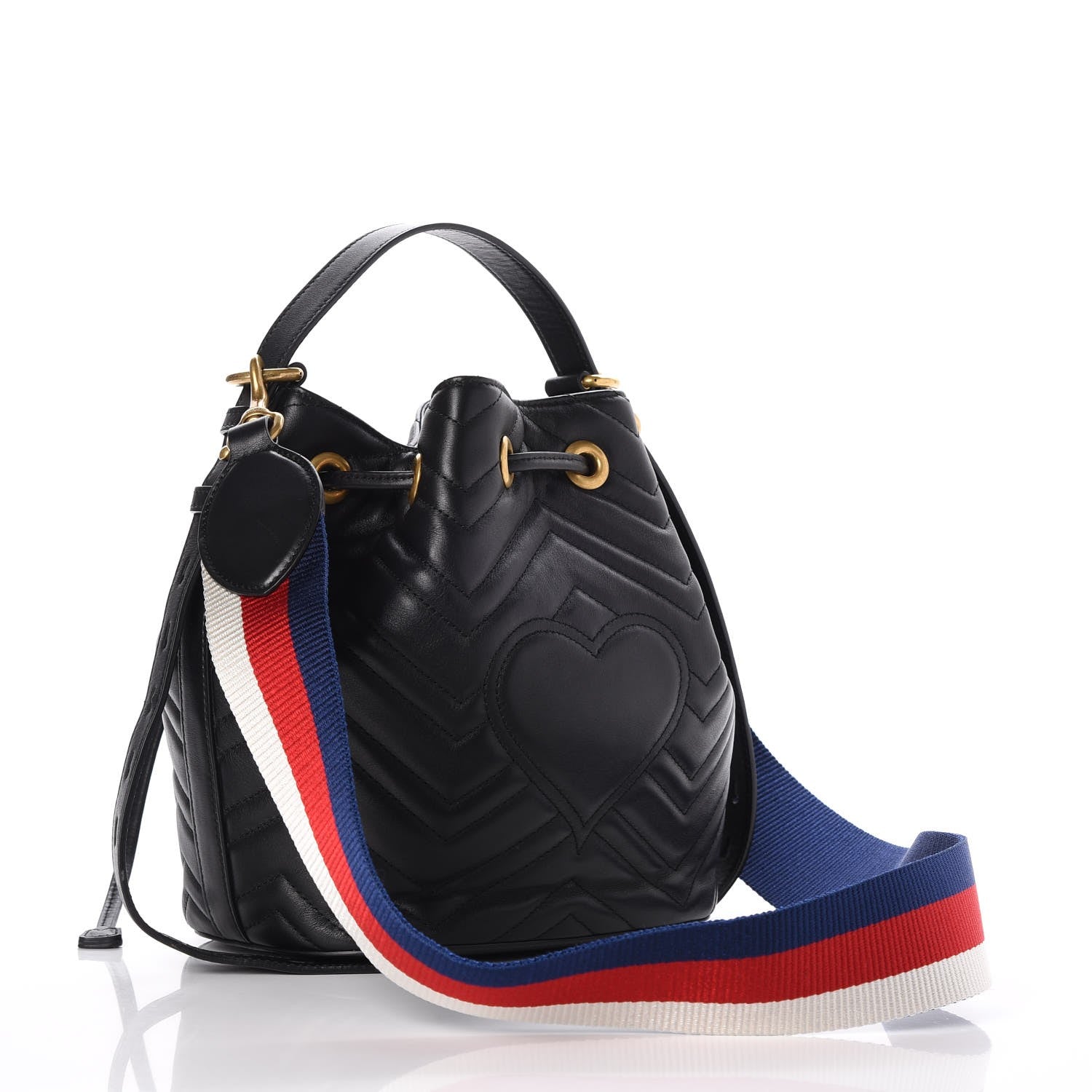 Gucci Calfskin Matelasse Sylvie Web GG Marmont Bucket Bag Black 3 of 7