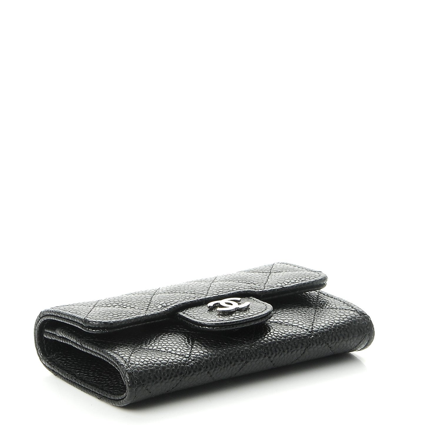 Caviar Quilted Flap Card Holder Black