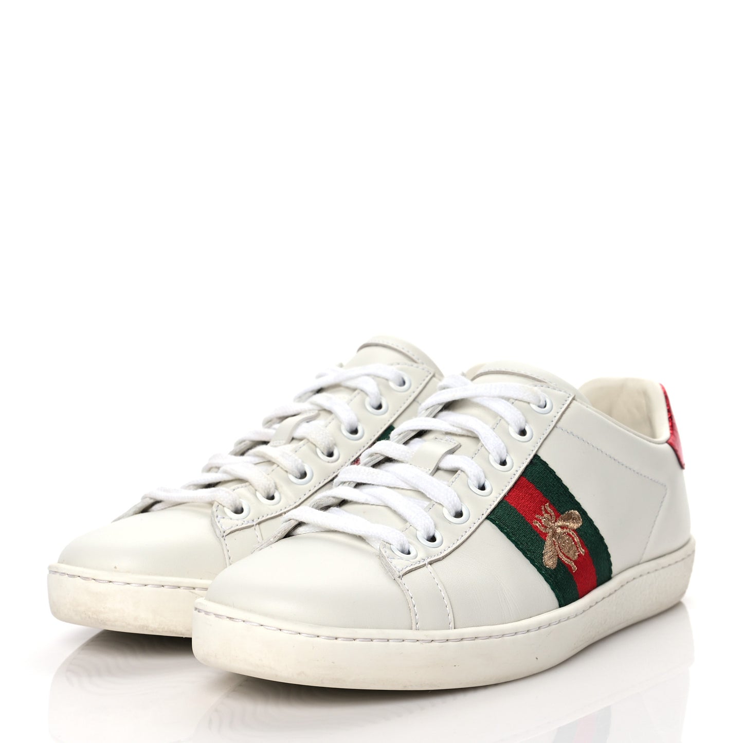Calfskin Web Bee Embroidered Womens Ace Sneakers 37 White