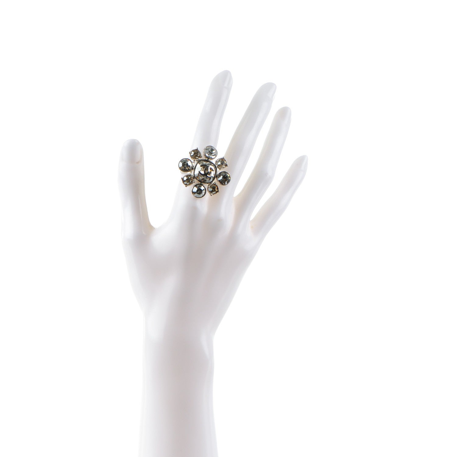 Chanel Crystal CC Ring 6.75 Silver 2 of 5
