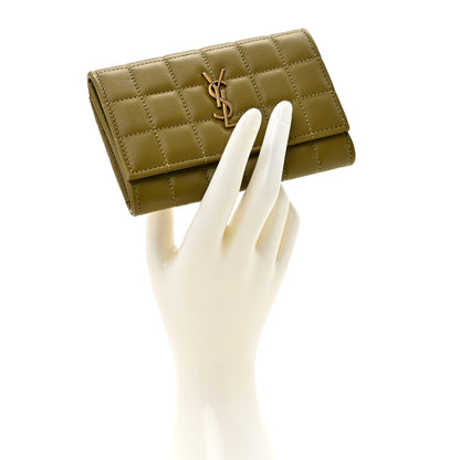 Saint Laurent Lambskin Carre Quilted Cassandre Small Envelope Wallet Olive Drab 2 of 7