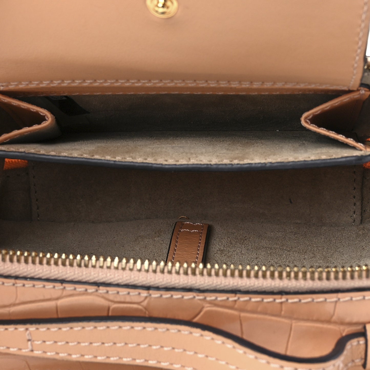 Calfskin Crocodile Embossed Mini C Vanity Bag Nut