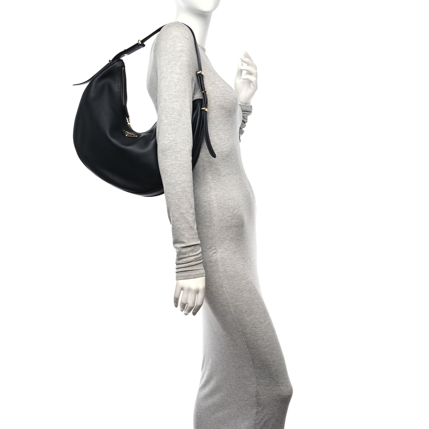 Soft Calfskin Arque Shoulder Bag Black