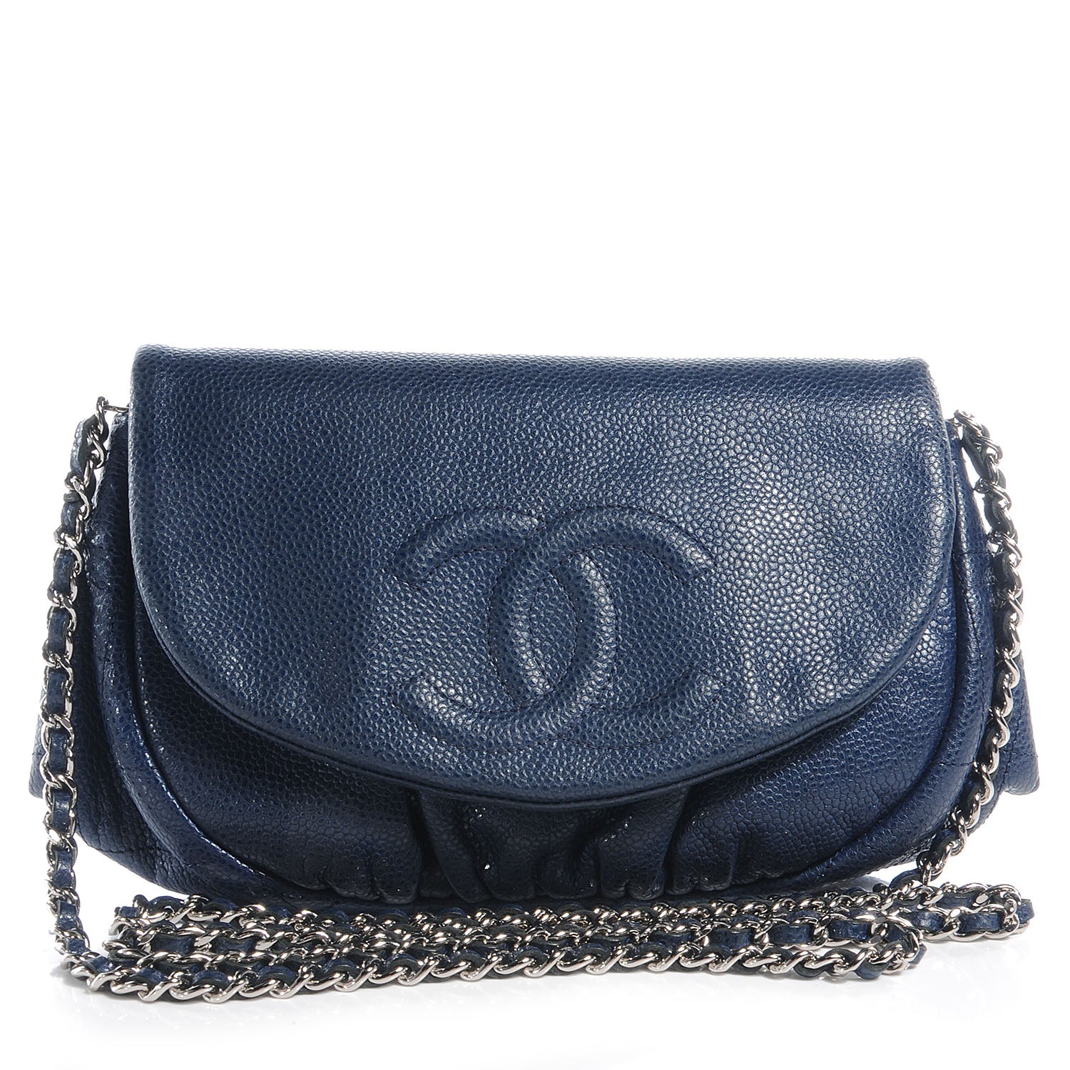 Chanel Caviar Half Moon Wallet On Chain WOC Dark Blue 1 of 10
