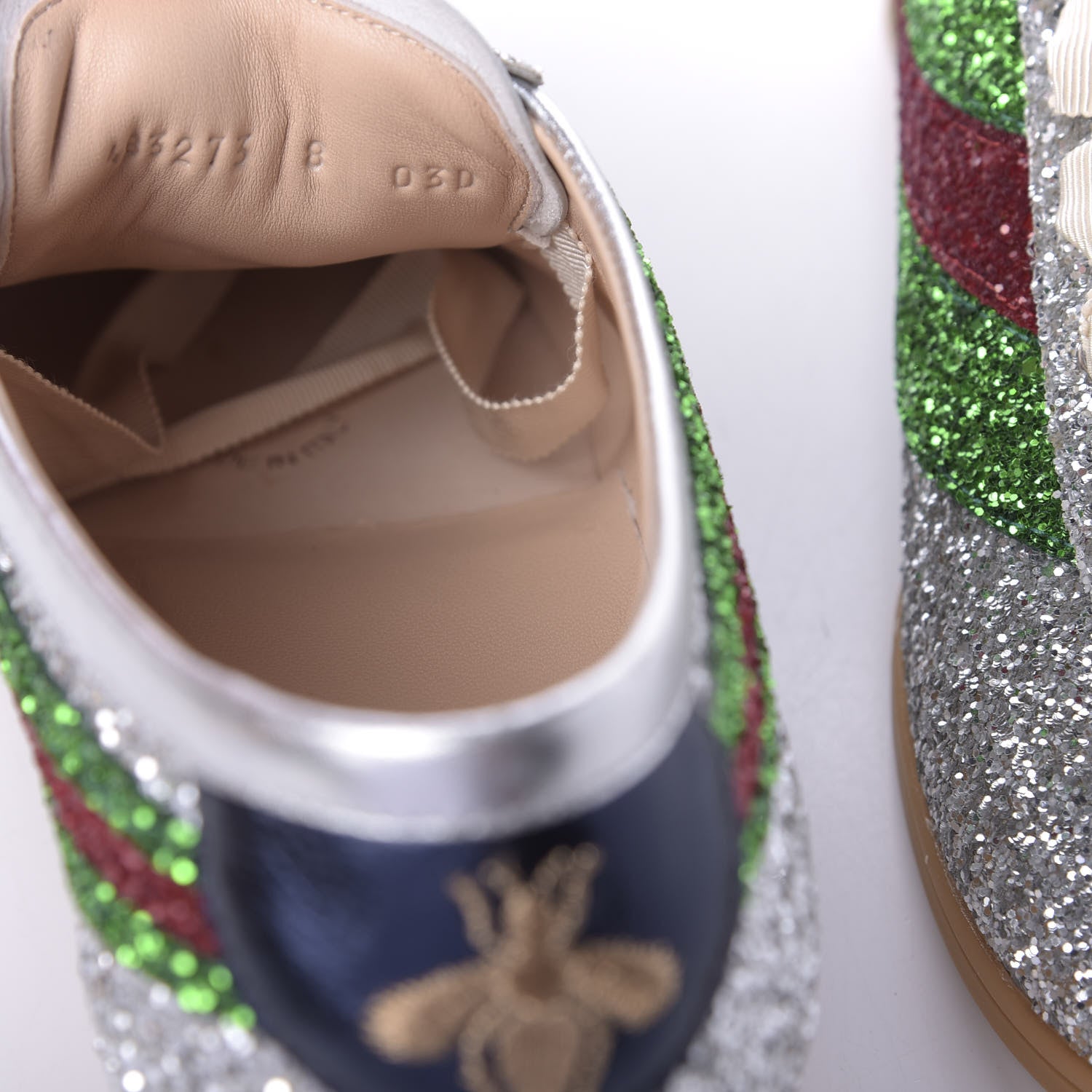 Gucci Glitter Fabric Web Mens Falacer Sneakers 8 Silver 8 of 11