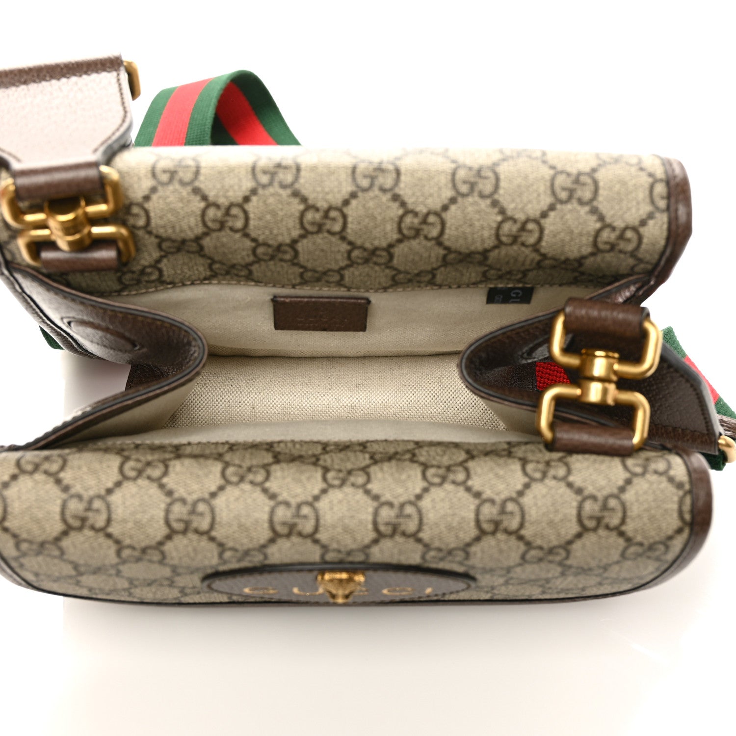 Gucci GG Supreme Monogram Web Small Neo Vintage Double Flap Messenger Bag Beige New Acero 5 of 10