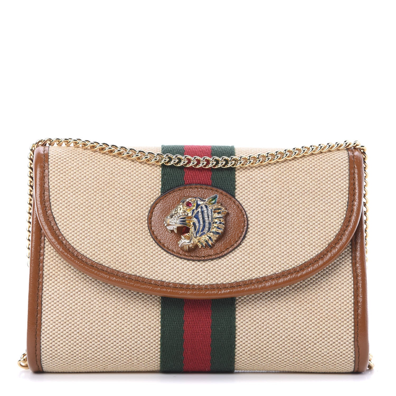 Gucci Vintage Canvas Calfskin Web Mini Rajah Slim Flap Shoulder Bag Sand Light Cuir 1 of 9