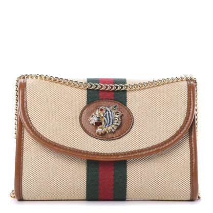 Gucci Vintage Canvas Calfskin Web Mini Rajah Slim Flap Shoulder Bag Sand Light Cuir 1 of 9