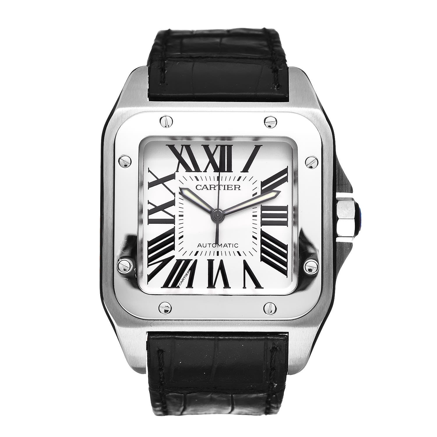 Cartier Stainless Steel Alligator 38mm Santos 100 Automatic Watch 1 of 9