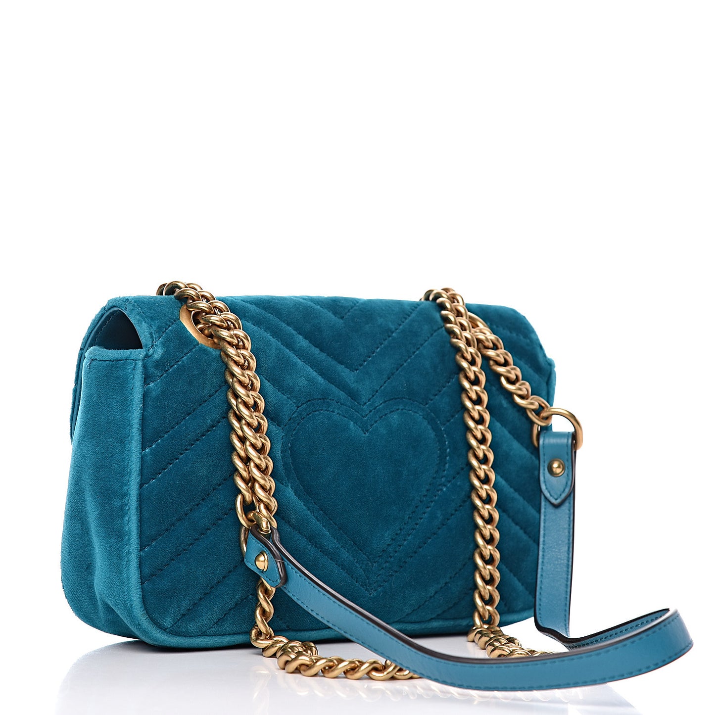 Velvet Matelasse Mini GG Marmont Shoulder Bag Pavone Cyan