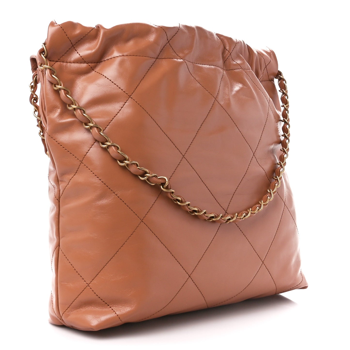 Shiny Calfskin Quilted Small Chanel 22 Camel