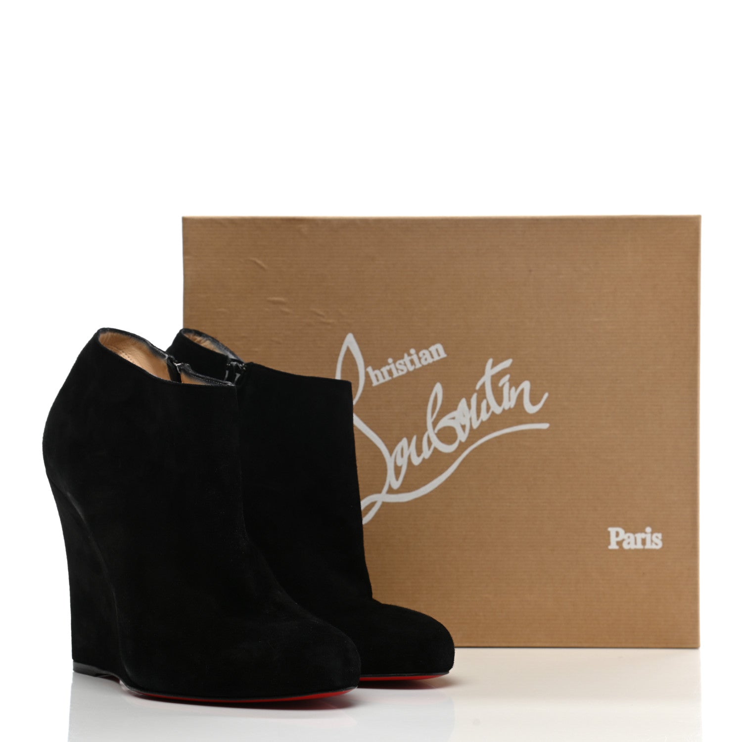 Christian Louboutin Suede Belle Zeppa 100 Wedge Ankle Boots 40.5 Black 13 of 13