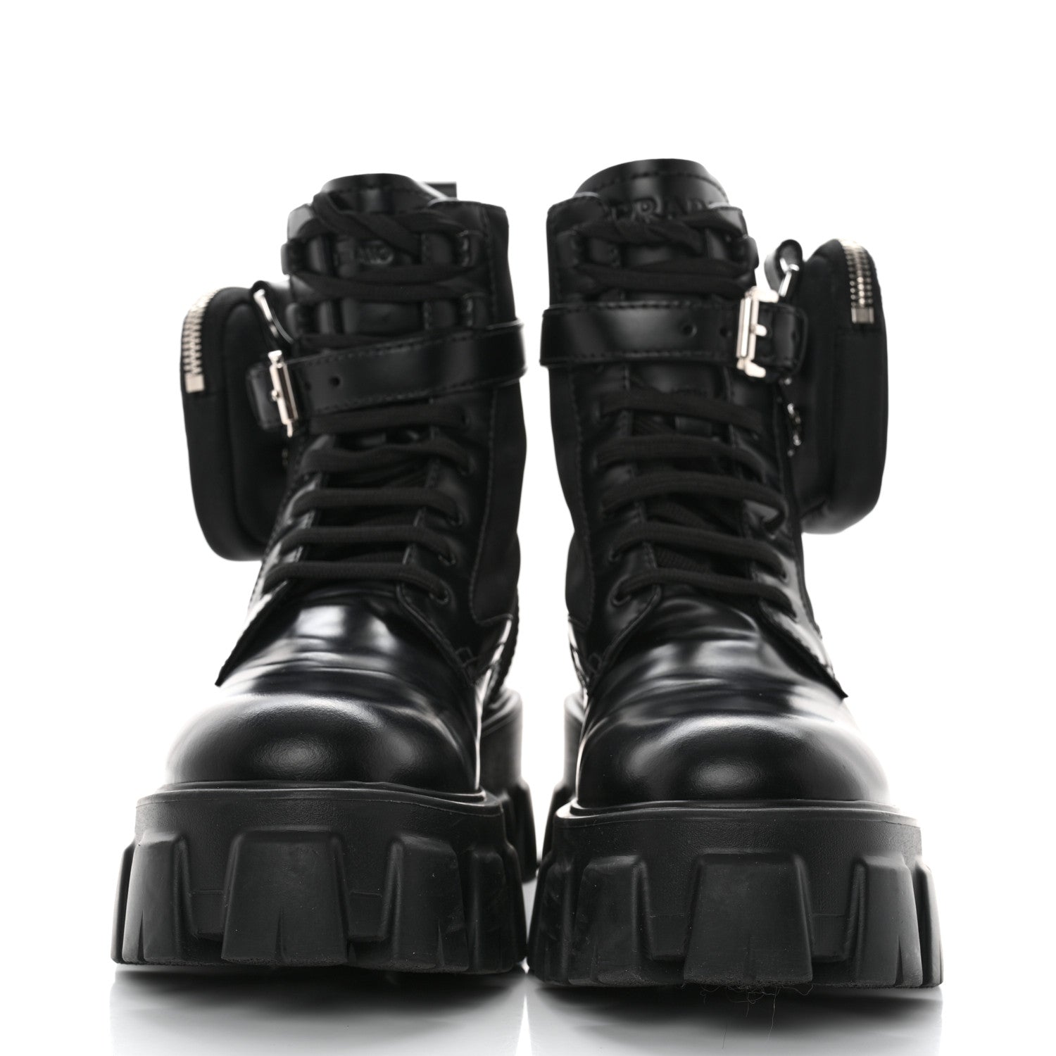 Prada Spazzolato Rois Nylon Metal Triangle Logo Monolith Pouch Pocket 55mm Boots 36.5 Black 2 of 8