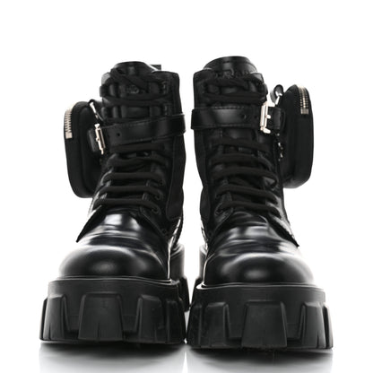 Prada Spazzolato Rois Nylon Metal Triangle Logo Monolith Pouch Pocket 55mm Boots 36.5 Black 2 of 8