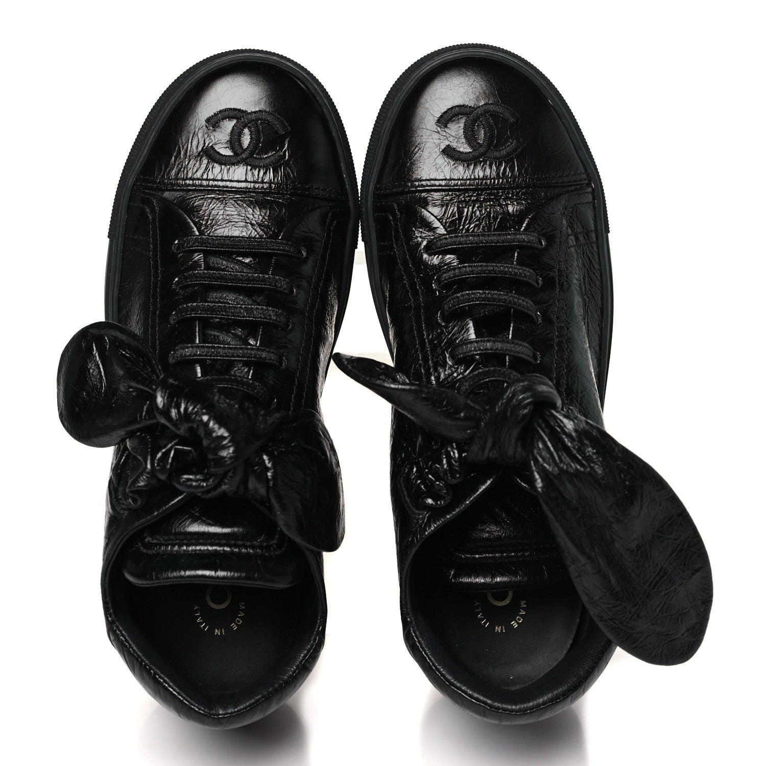 Chanel Crumpled Calfskin Womens CC Bow Sneakers 35.5 Black 2 of 10
