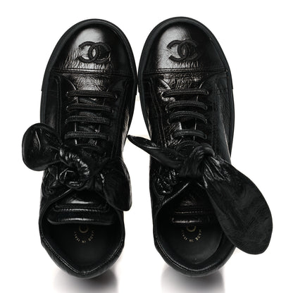 Chanel Crumpled Calfskin Womens CC Bow Sneakers 35.5 Black 2 of 10