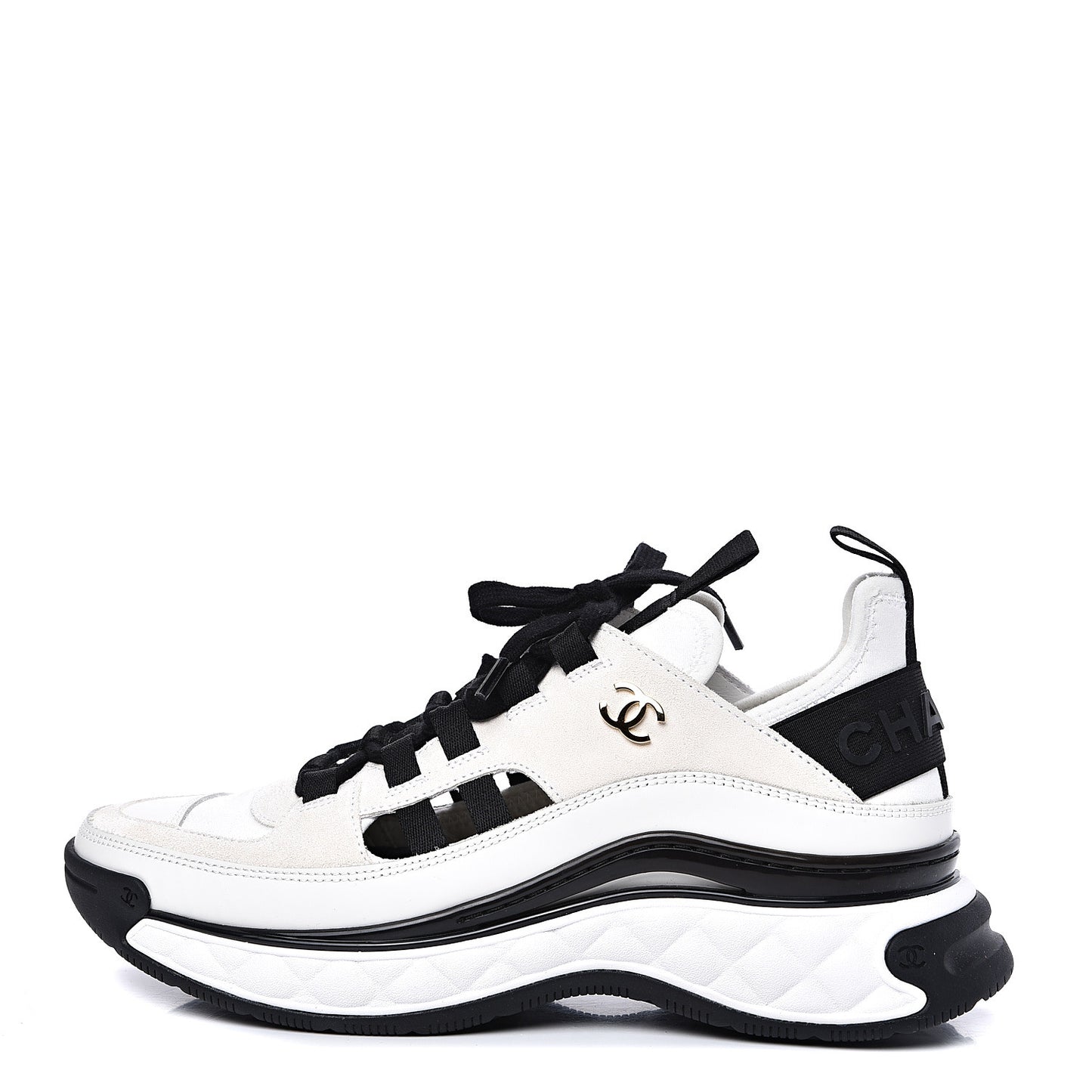 Fabric Calfskin Suede CC Sneakers 37.5 White Black