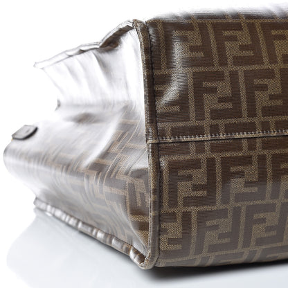 Fendi X FILA Glazed Fabric FF 1974 Mania Shopping Tote Bag Mogano Panna Blueberry 8 of 20