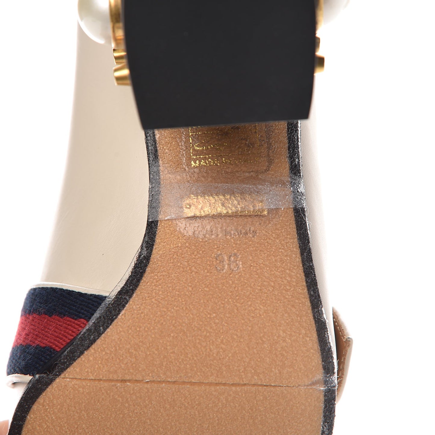 Betis Glamour Calfskin Web Pearl Embellished Peyton 75mm Loafer Pumps 36 Mystic White