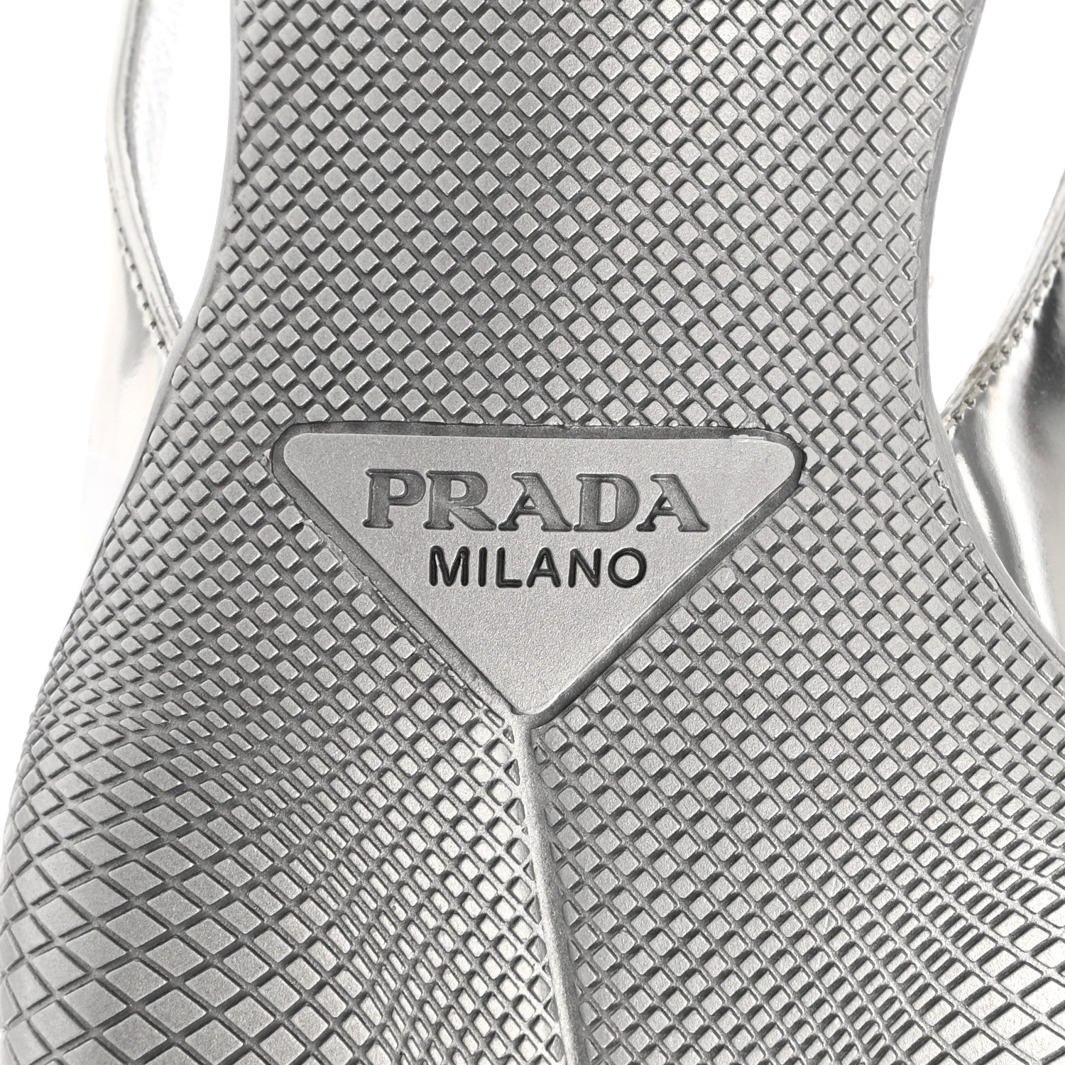 Prada Spazzolato Triangle Logo Pointed Toe 45mm Slingback Pumps 37.5 Argento 6 of 8