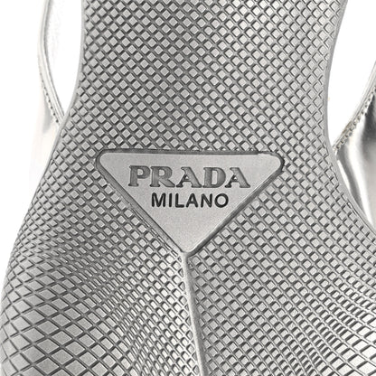 Prada Spazzolato Triangle Logo Pointed Toe 45mm Slingback Pumps 37.5 Argento 6 of 8
