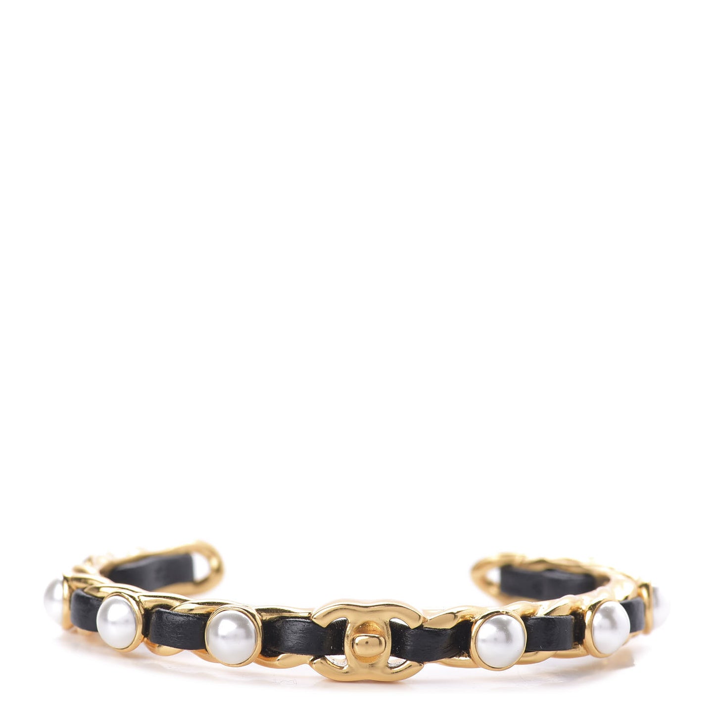 Lambskin Pearl CC Cuff Bracelet Black Gold