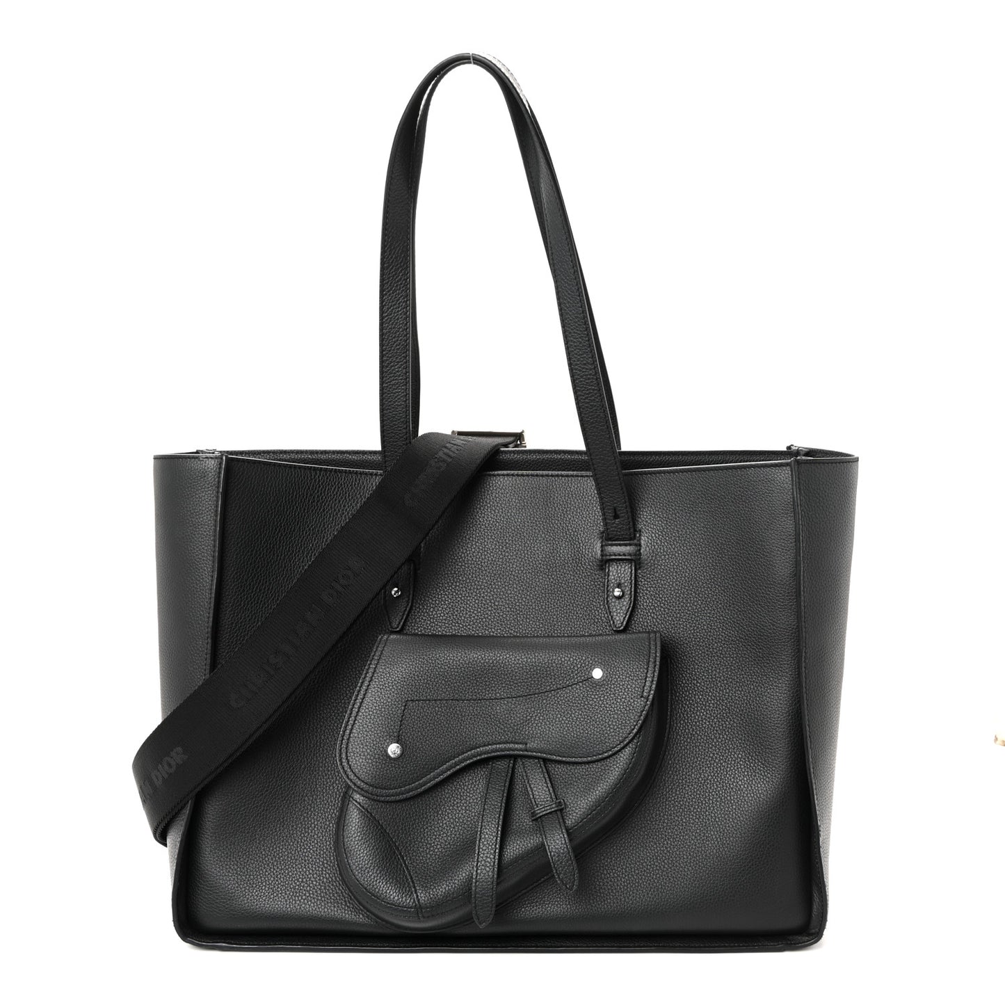 Grained Calfskin Saddle Tote Black