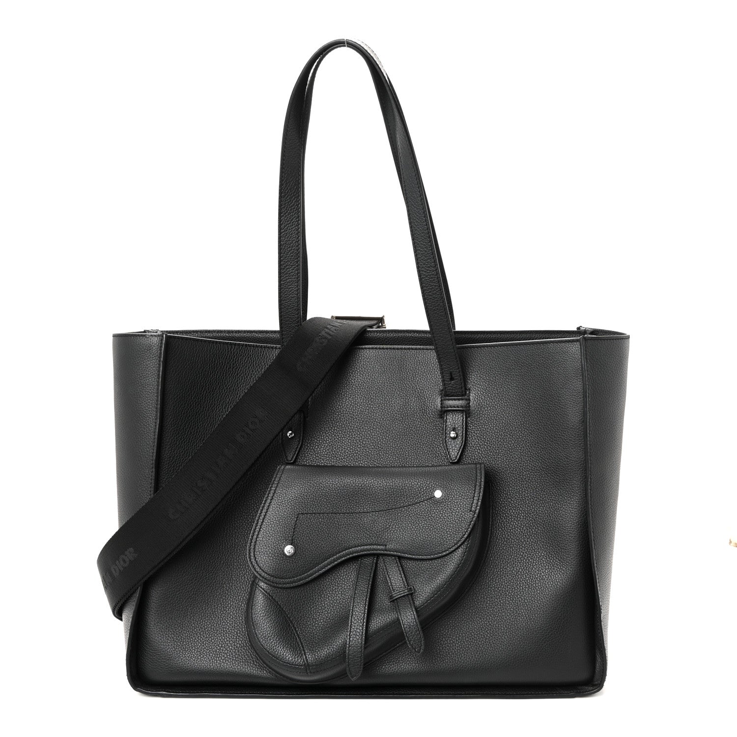 Christian Dior Grained Calfskin Saddle Tote Black 1 of 19
