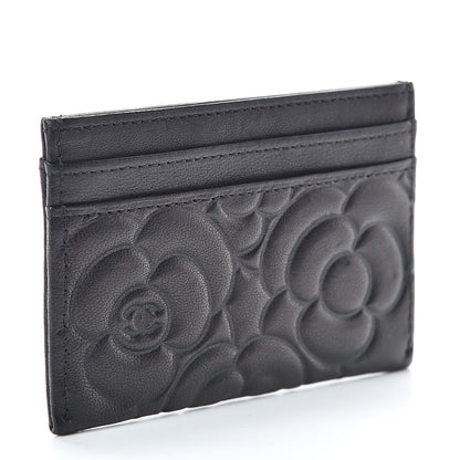 Chanel Lambskin Camellia Embossed Card Holder Black 3 of 8