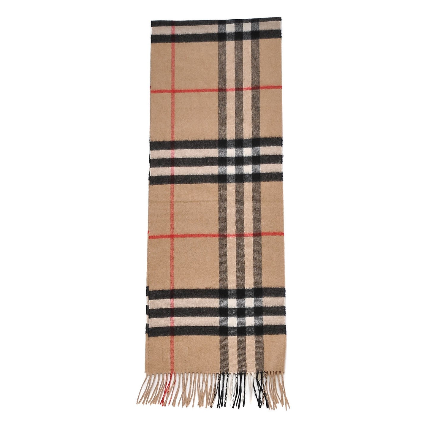Cashmere Giant Heritage Check Fringe Scarf Camel